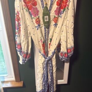 Farm Rio Flowers Beach Linen-Blend Midi Dress